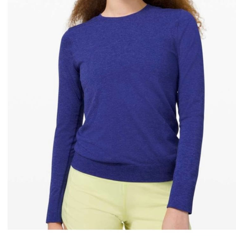 Lululemon Swiftly Tech Long Sleeve Crew Royal Blue Heathered Workout Top sz‎ 4